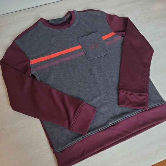 Under Armour Sweatshirt Maroon Gray Youth Large Loose Fit Colorblock - Picture 5 of 7